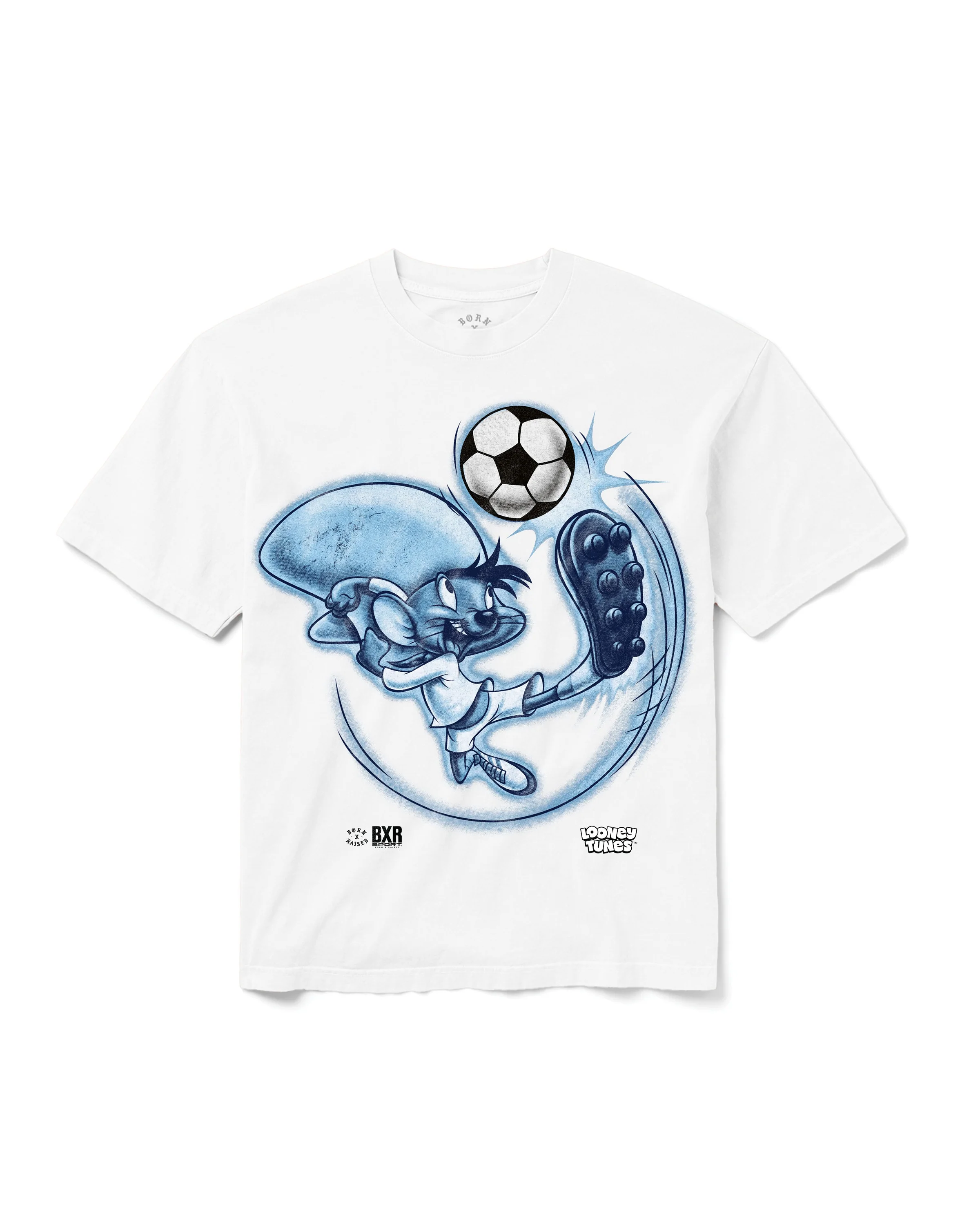BORN X RAISED + LOONEY TUNES SPEEDY SOCCER TEE: WHITE