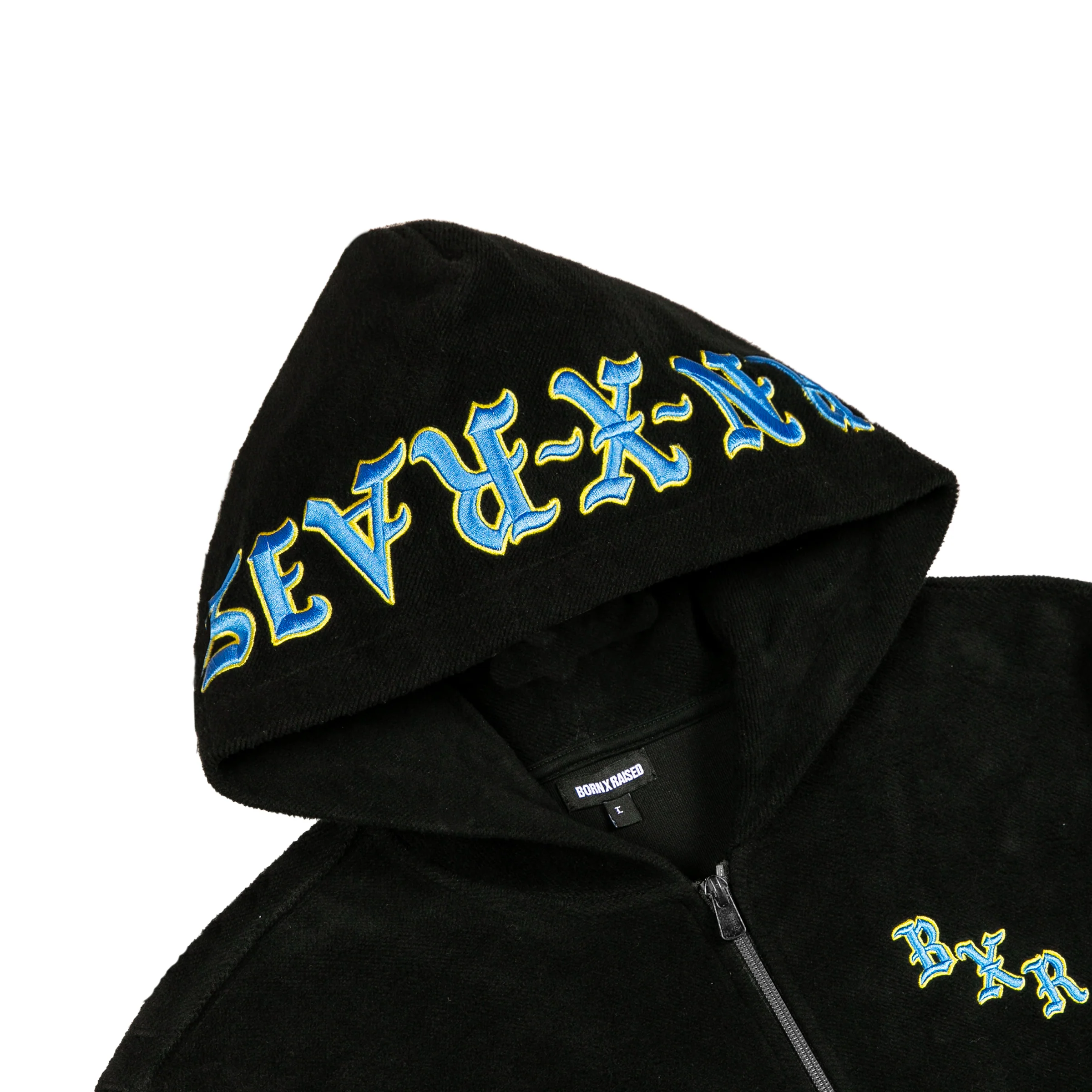 BXR EMBROIDERED INSIDE OUT ZIP-UP HOODIE: BLACK - Image 3