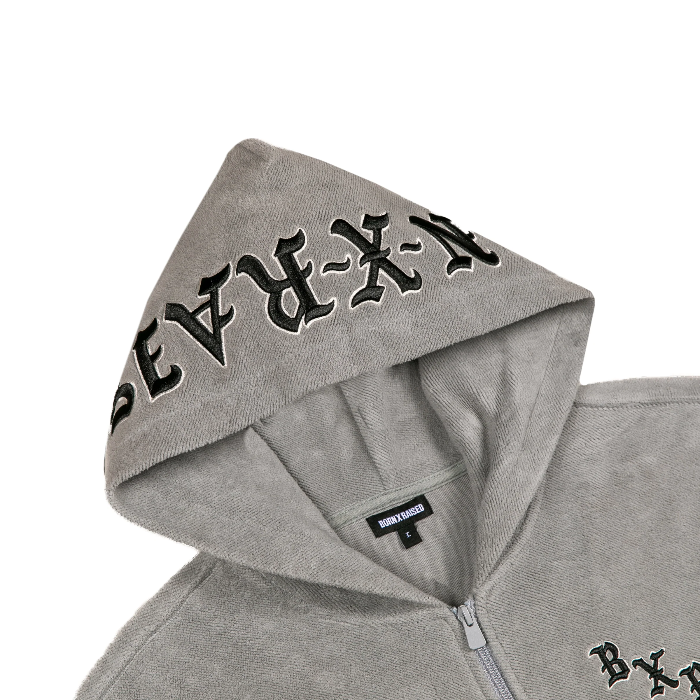 BXR EMBROIDERED INSIDE OUT ZIP-UP HOODIE: GREY - Image 3