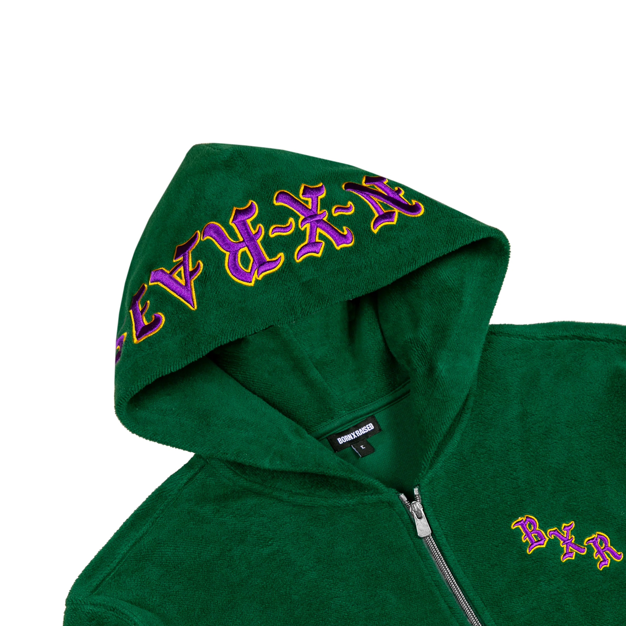 BXR EMBROIDERED INSIDE OUT ZIP-UP HOODIE: HUNTER GREEN - Image 3