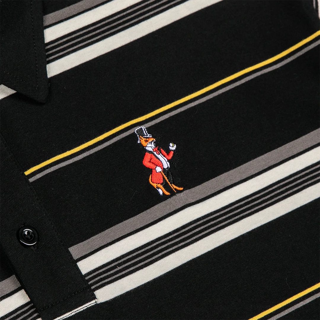 CHARLIE BROWN POLO SHIRT: BLACK / GOLD / CREAM - Image 3