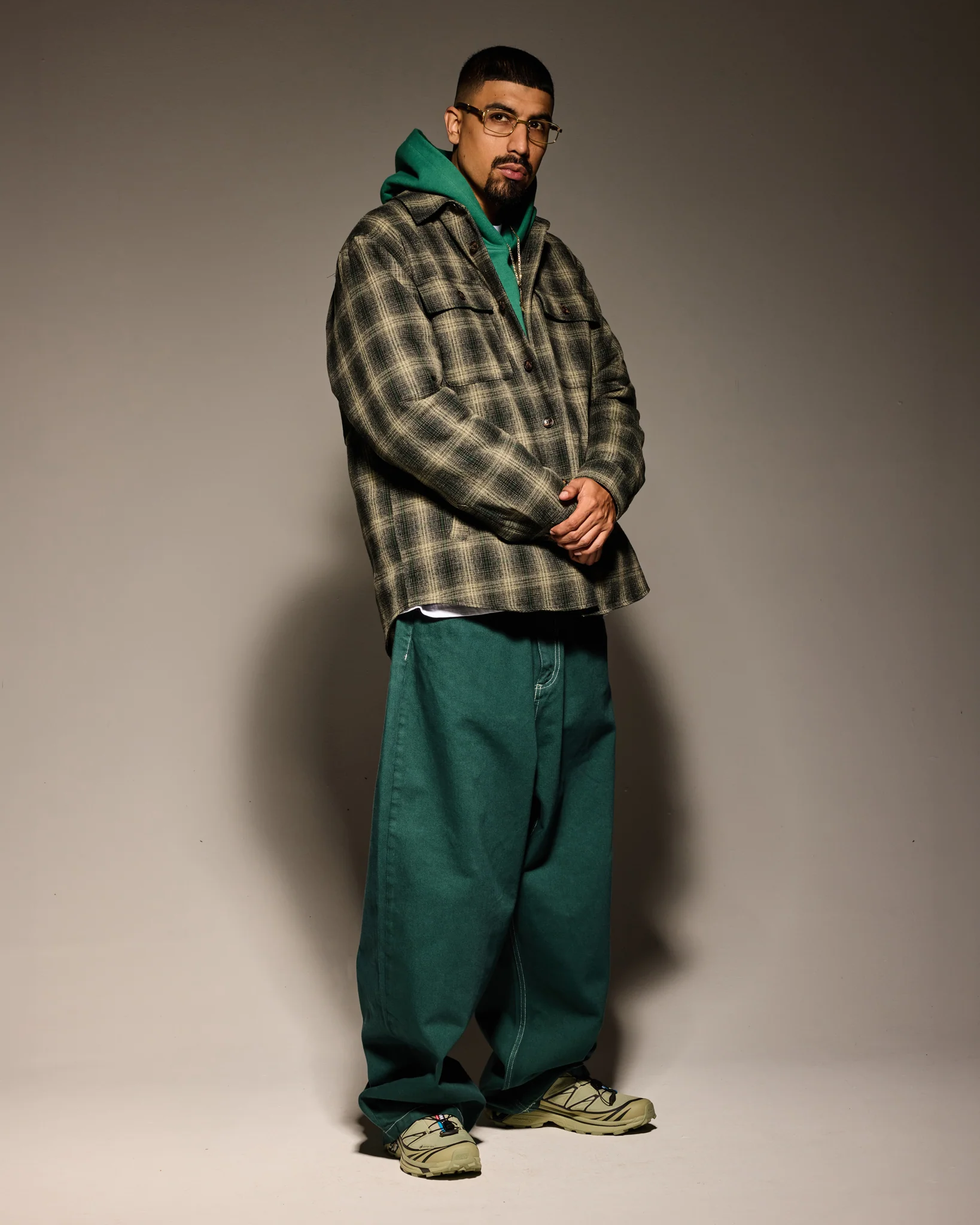 OVERSIZED FLANNEL SHIRT JACKET: GREEN / BLACK - Image 7